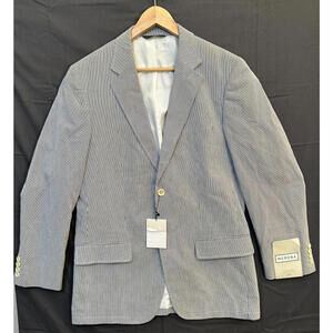 Merona Relaxed Fit Blazer 40R 2-Button Cotton Pinstripe Suit Jacket